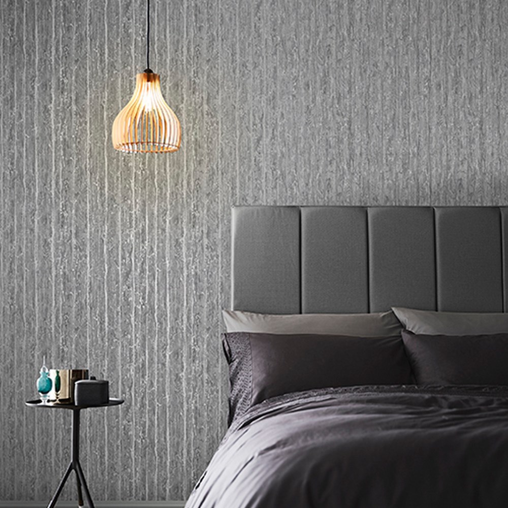 Grain Texture Ebony Wallpaper 105254 by Graham & Brown in Silver Grey